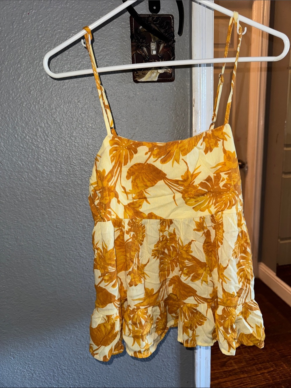 Banana Republic Yellow and Gold Floral Spaghetti-Strap Tank